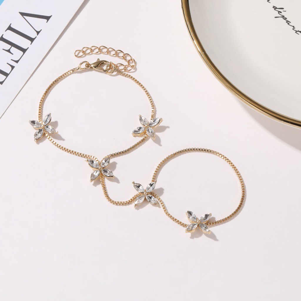 Hu Hu Hu Hu Hu Alat Bantu Pasang Kacamata♡ Gelang Tangan Rantai Adjustable Motif Bunga Aksen Zircon Kubik Bahan Alloy Untuk Wanita / Anniversary