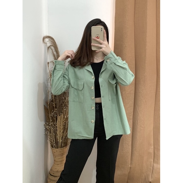 Misty Long Shirt - PLENARIO ID | Kemeja wanita - Oversize - Bahan linen - atasan wanita - shirt kemeja - COD-7