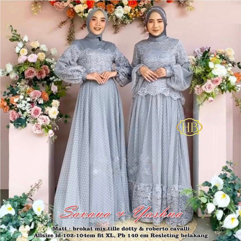 Gamis Brokat Tille Yasna &amp; Savana //M.L.XL Gamis Tille Dotty Brokat Import Payet Import