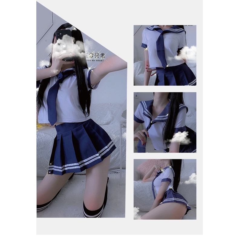 Grosir Linggerie Wanita Sexy Bermain peran siswa Linggerie Seksi Rok Mini Lipit Seragam Cosplay Set (Kombo) A01