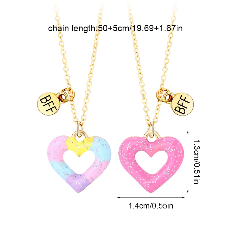 2pcs / Set Kalung Rantai Persahabatan Bentuk Hati Warna-Warni Untuk Wanita