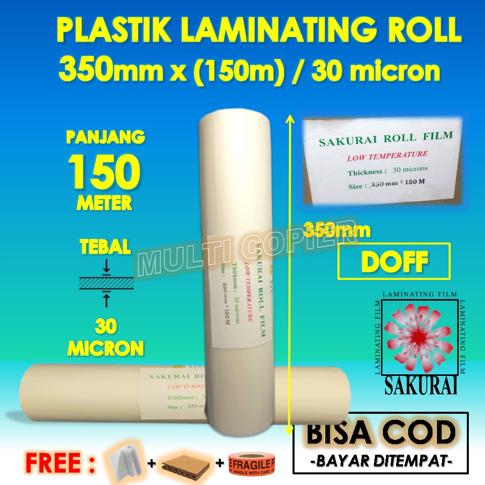 Plastik Laminating Film Roll Sakurai Doff 350 Mm X 150 M 30 Micron