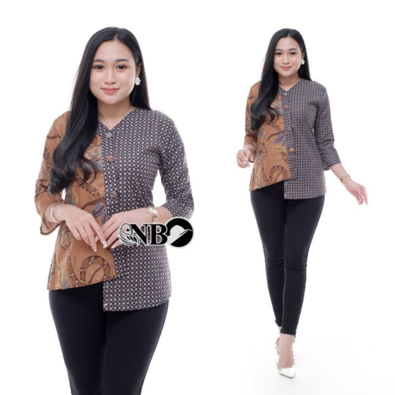 ATASAN BATIK WANITA MODERN BAJU BATIK KANTOR WANITA COUPLE BATIK NEW HEM BLUS BLOUSE TRENDING INTERNATIONAL COUPLE SERAGAM TERLARIS [AUFFAMART]PD2-blus no 3