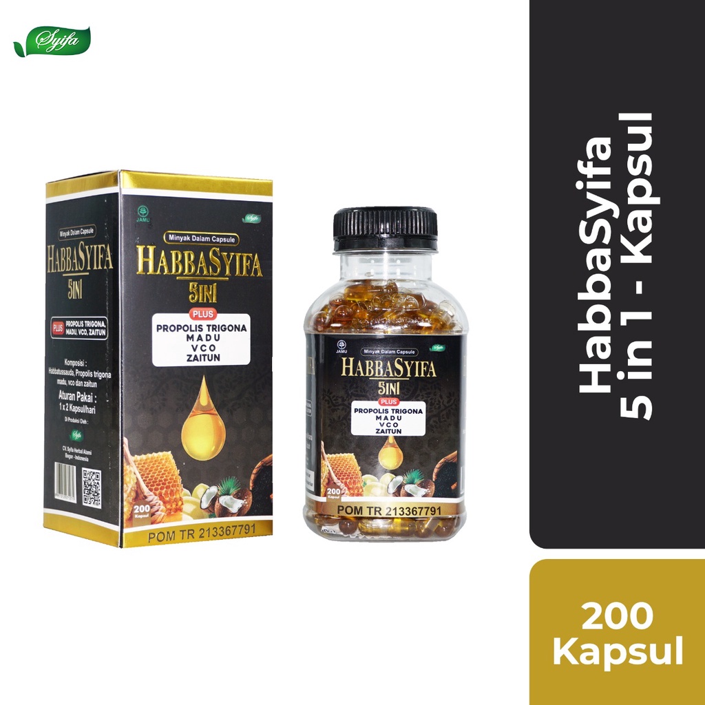 HABBATUSAUDA HABBASYIFA 5 IN 200 KAPSUL PLUS PROPOLIS TRIGONA MADU VCO ZAITUN HABBASYI JINTEN HITAM