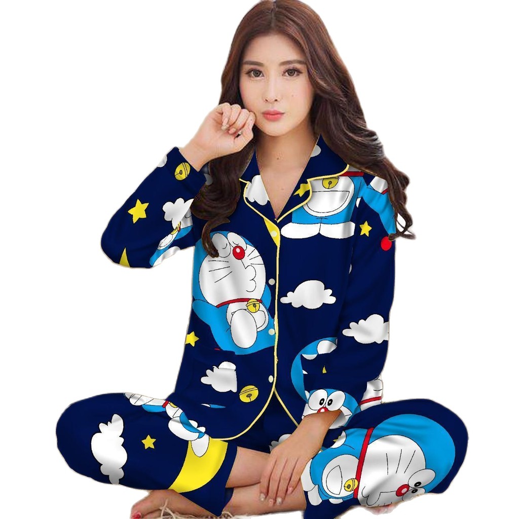 LFF - Piyama PP Dewasa Baju Tidur motif Kartun Fit to XL-doramoon Navy