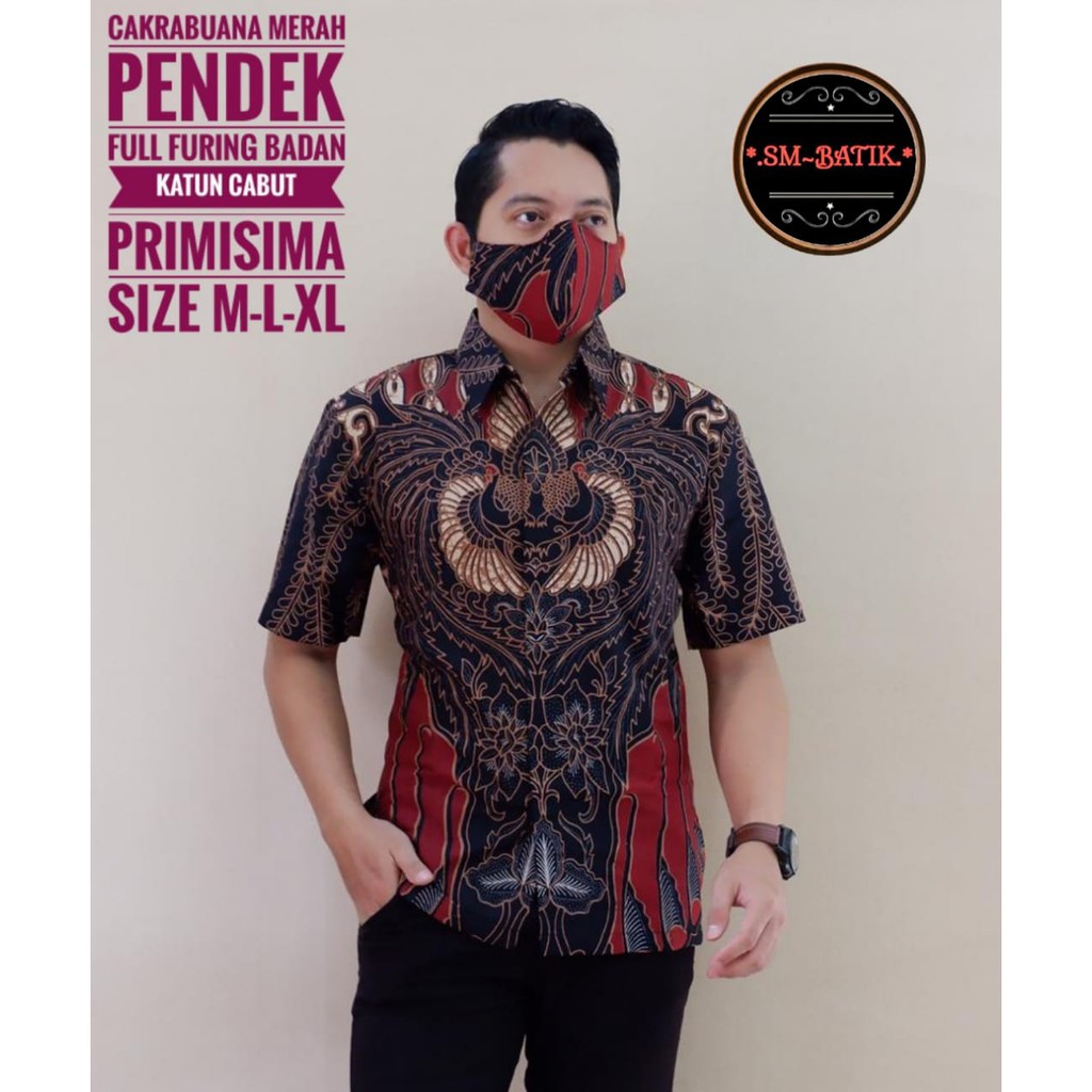 CAKRABUANA MERAH SM KEMEJA BATIK PRIA SOLO LENGAN PANJANG PENDEK LAPIS FURING ATASAN PREMIUM MODERN
