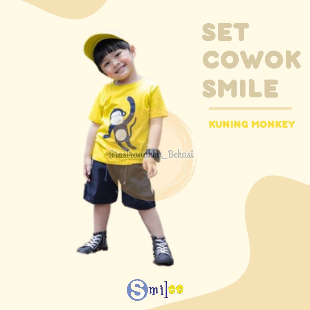 Setelan Anak Cowok Kuning Monkey Size 1, 2, 3thn Murah