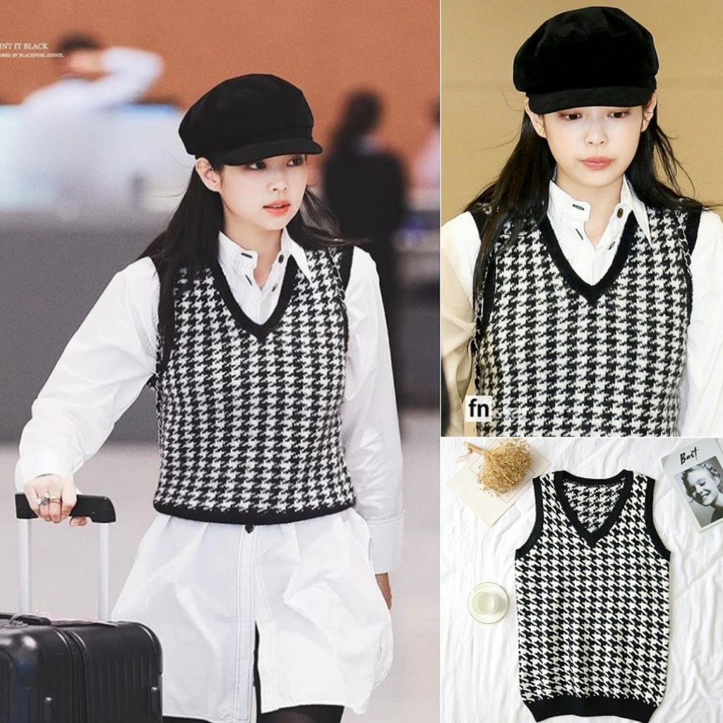 Jennie bp vest / houndstooth vest / street vintage rompi rajut