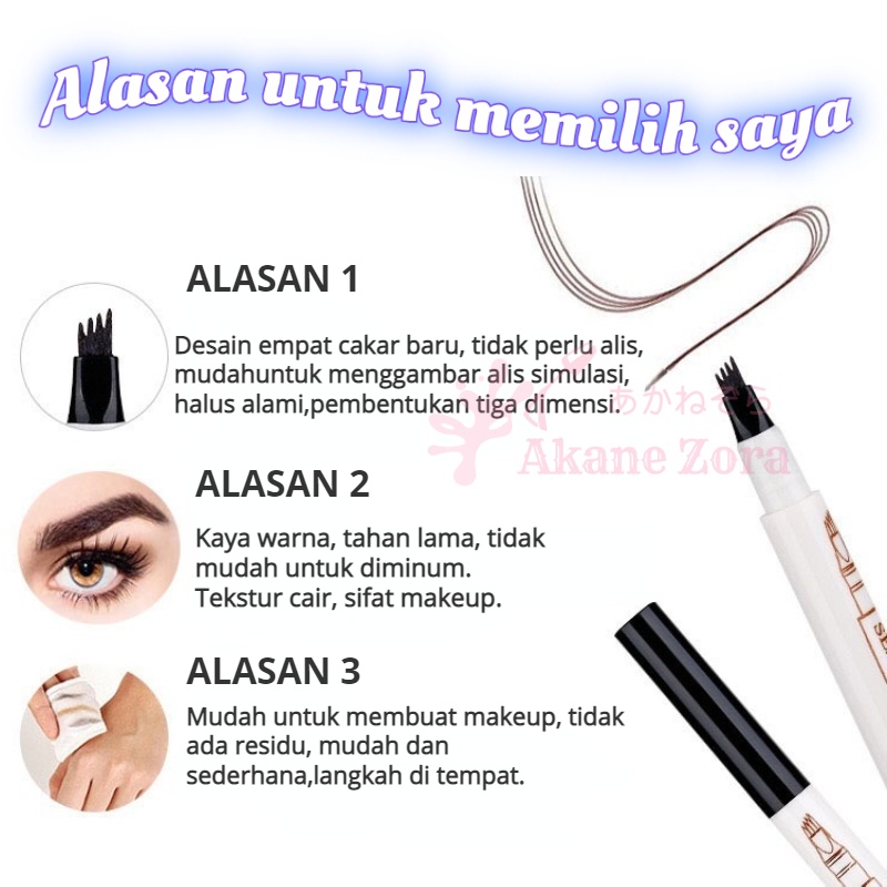 Akane Zora 4 Forks Pensil Alis Anti Air Long Lasting Eyebrow Pencil Tarik Benang Eyebrow Waterproof Untuk Sulam Cetakan Alis Pair with Bulu Mata Palsu