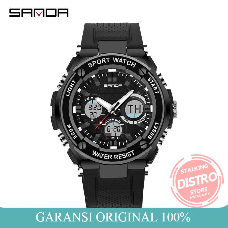 Jam Tangan Pria Digital SANDA 733 
 Analog Dual Time Tali Rubber