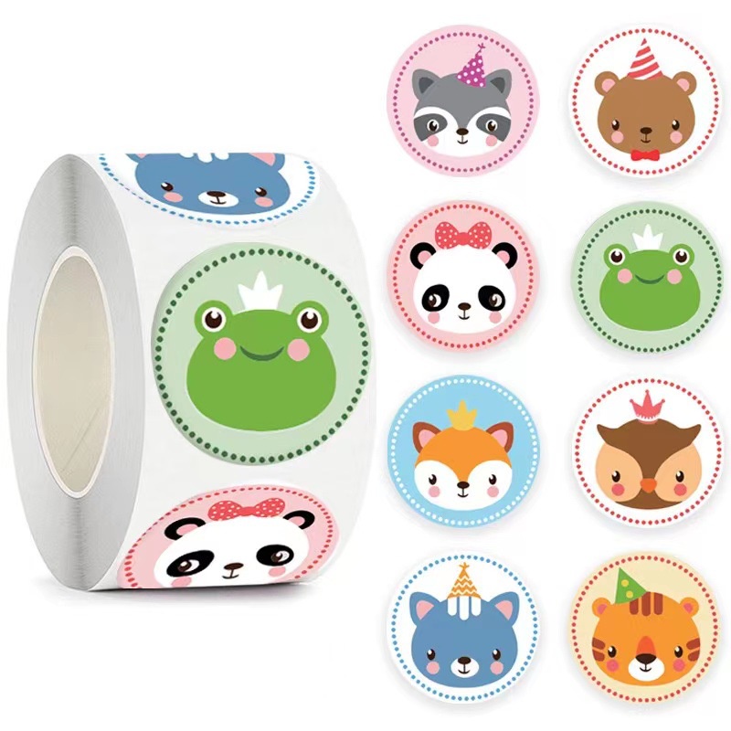 

50pcs Cute Animal with Crown Label Lucu Sticker Online Shop Packaging Seal Stiker Lucu Packing Segel untuk Kardus Box