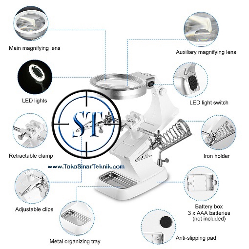 Welding LED Magnifier Clip Helping Hand Clamp Multi-Fungsional TH-7023 Kaca Pembesar Led Capit Lensa USB