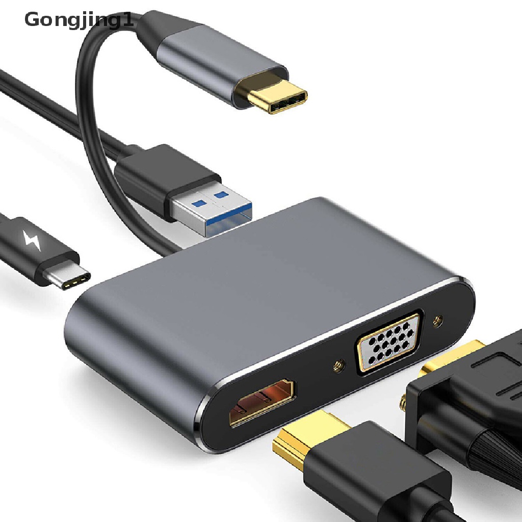 Gongjing1 Adapter Charger Pd 4 In 1 Usb Tipe-C Ke Hdmi 4k Vga Usb 3.0 Fast Charging