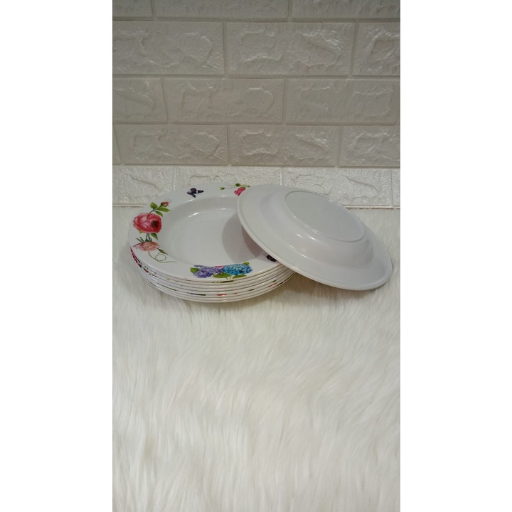 3 pcs piring makan melamin/ piring melamin/ piring cekung melamin/ motif; bunga kecil/ ukuran; 9inc/