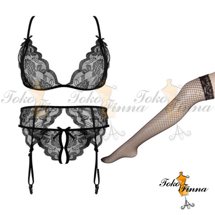 LINGERI MURAH JUMBO KIMONO COSPLAY HOT SATIN A8N8 SEXY BIG SIZE TF e Set | Bra Gstring Garter Belt F