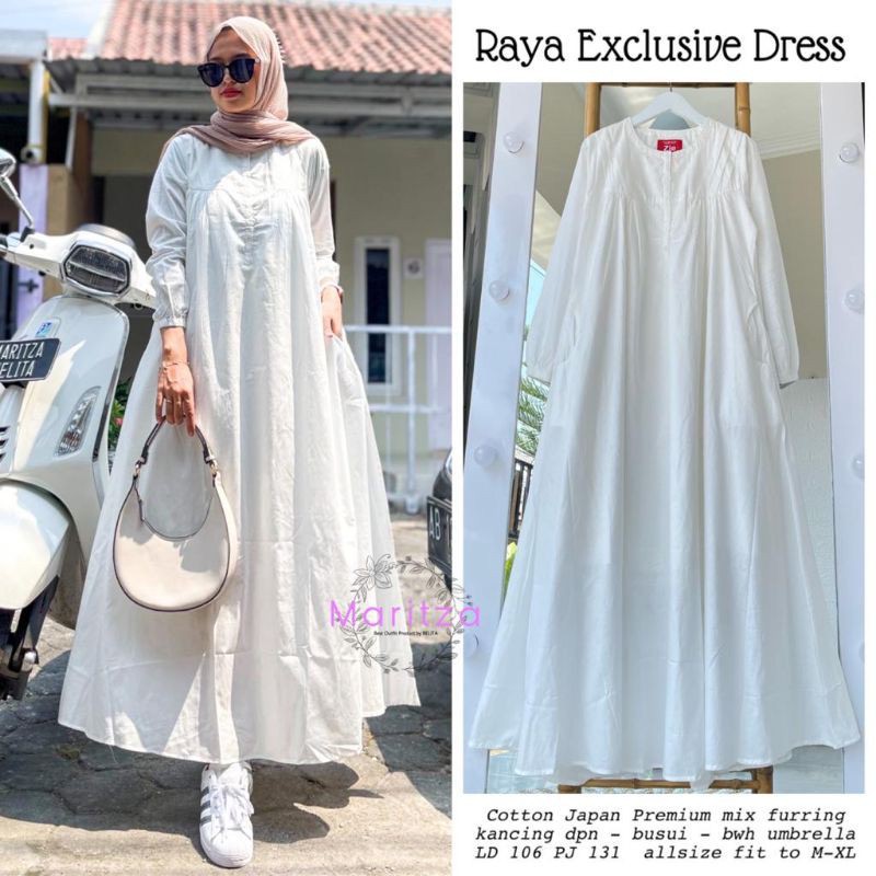 MUFASH- Gamis Putih Premium Referenci Raya Exclusive Dress Foto dr Maritza Jelita Hijab Fashion Solo