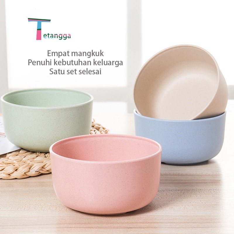 4 IN 1 Mangkok Wheat Straw/Mangkuk Makan Bowl Set 4pcs Warna Warni Wheat Bowl Set Mangkuk Keluarga