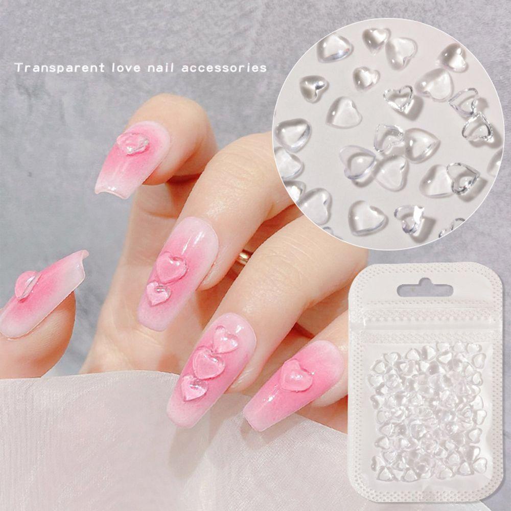 Rebuy Peach Heart Nail Charms Transparan Resin Cinta Hati Kuku Salon Manikur Aksesoris DIY Bahan Kuku 3D Dekorasi Kuku