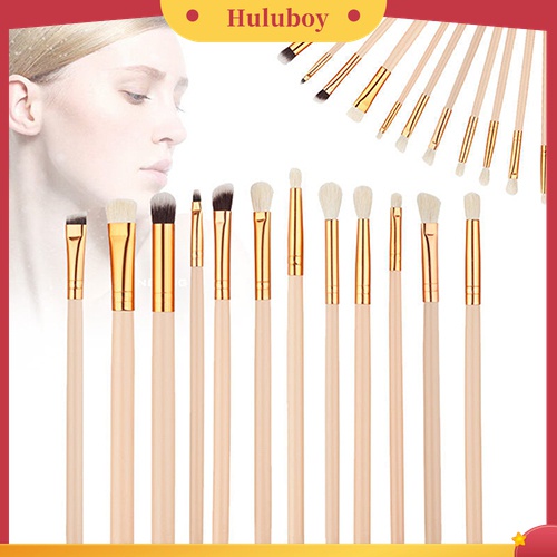 Huluboy Huluboy♡ 12pcs / Set Brush Kosmetik / Makeup Bulu Wol Gagang Kayu Untuk Foundation, Bedak, Eyeshadow, Eyeliner