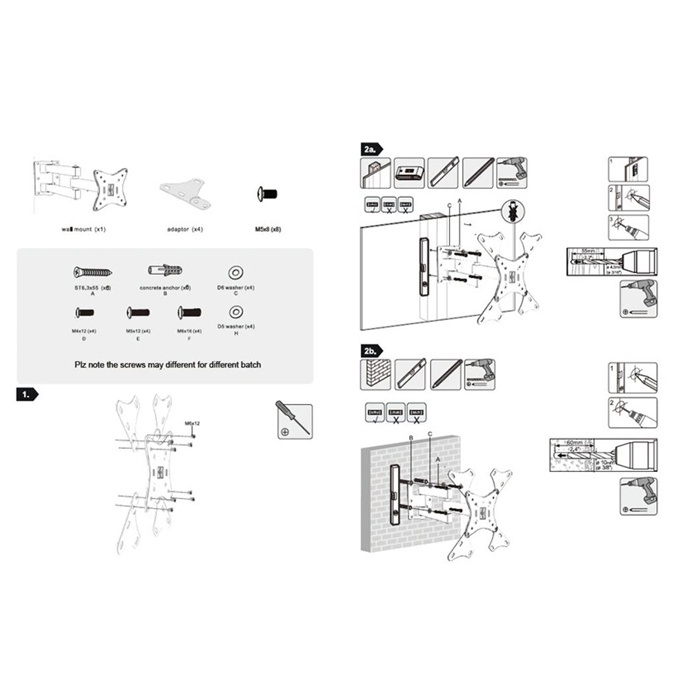 D-Mount Telescopic TV Bracket 100x100 200x200 Pitch for 12-37 Inch- LCD-123A - Black