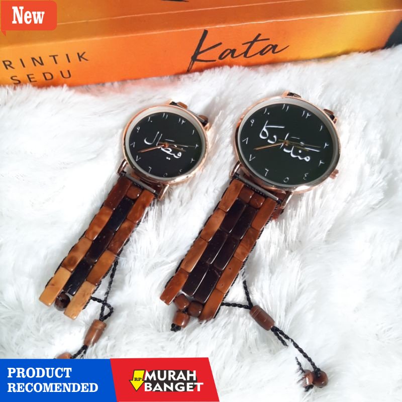 Jam tangan couple terbaik- JAM TANGAN CUSTOM NAMA COUPLE KAYU KAOKA KOKKA KAUKAH KAOKAH FASHION PRIA