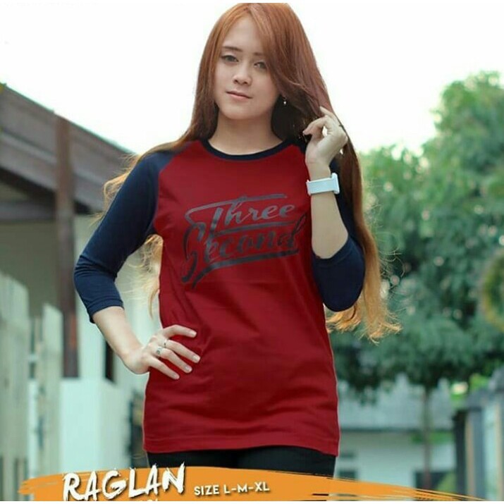 Kaos Wanita 3second Raglan Lengan Panjang 3/4 Baju Tshirt Atasan Cewek Distro Murah Terlaris