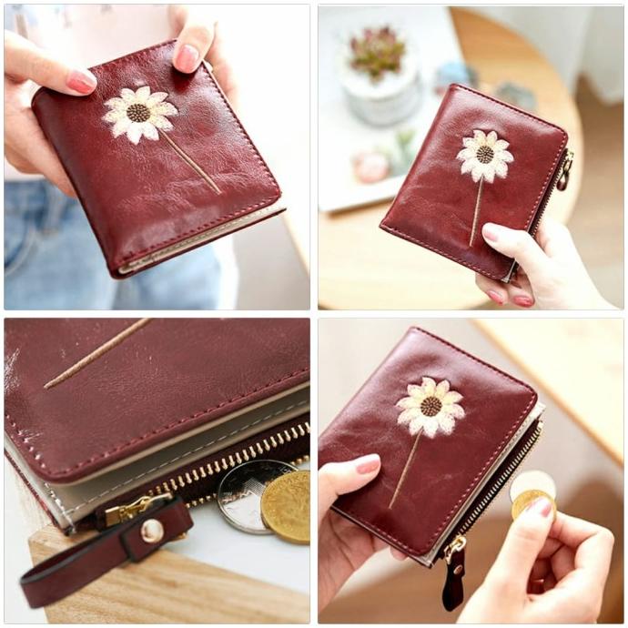 DOMPET WANITA KULIT MERAH LIPAT BUNGA IMPORT PREMIUM PAILLY WA049R1