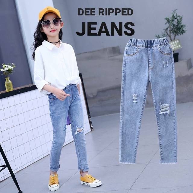 CELANA PANJANG JEANS ANAK MODEL ROBEK / RIPPED JEANS ANAK IMPORT KOREA