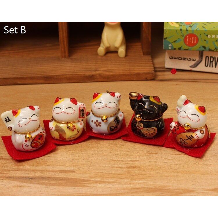 Pajangan Dashboard 5 in 1 Lucky Cat Kucing Hoki Maneki Necko Hiasan Mobil