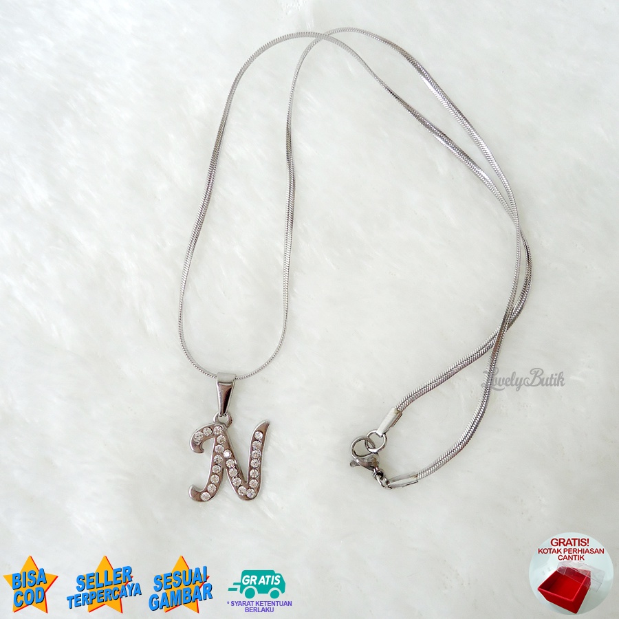 Lovelybutik - Kalung Inisial Huruf Titanium anti karat Kalung hurup Abjad Alphabet Ins N Klasik Bonus Kotak Perhiasan