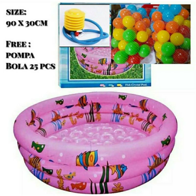 Inflatable crystal pool 90 x 30cm  warna pink kolam renang anak.