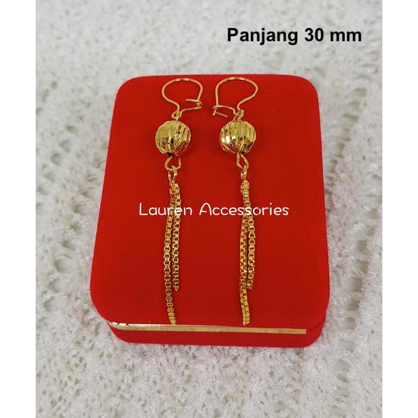 Anting Hooks Panjang Model Bola Perhiasan Imitasi Lapis Emas AT 1300