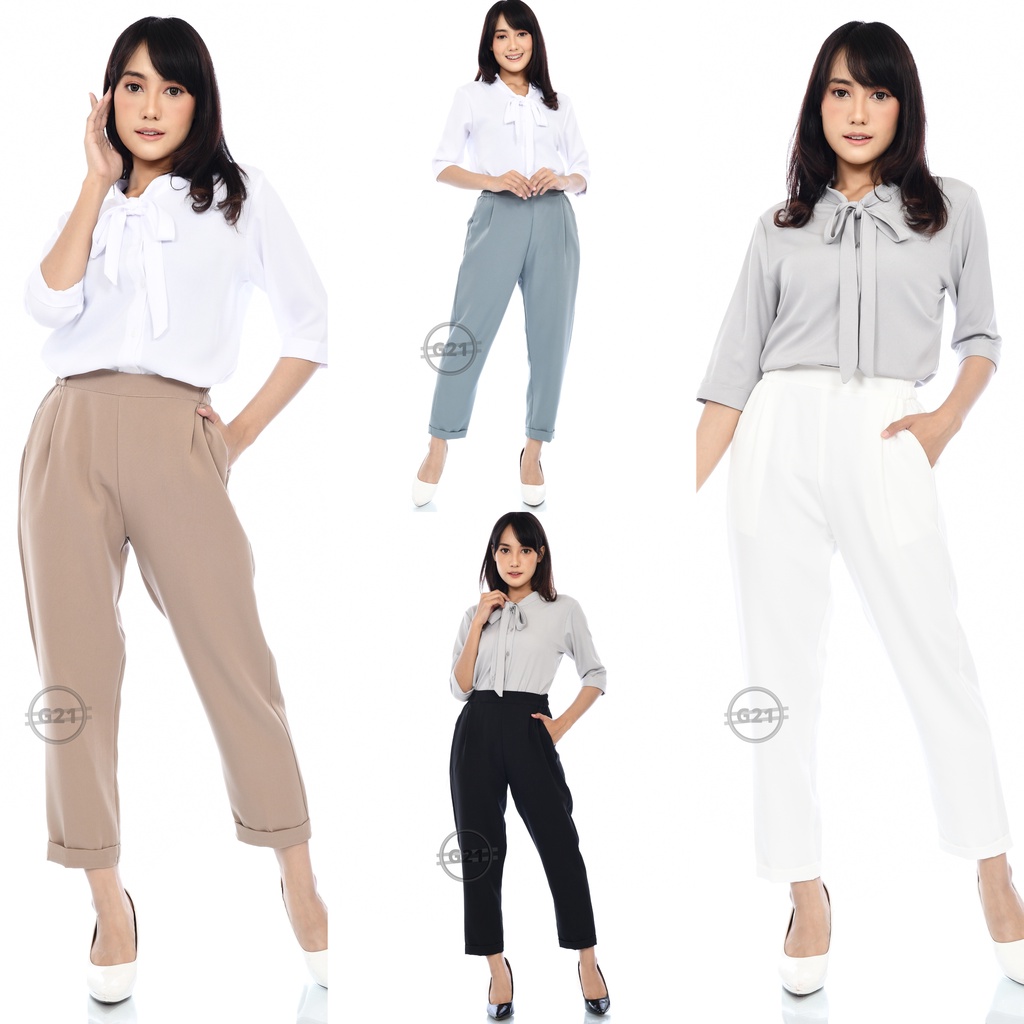 Celana Baggy Pants Wanita Premium Pinggang Karet Highwaist Model Ankle Celana Panjang Wanita Kasual Kerja Kantor Polos Pinggang Karet