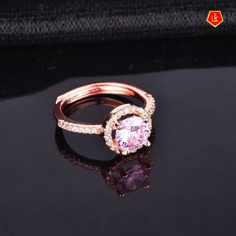 [Ready Stock]Fashion Luxury 18K Rose Gold Pink Crystal Ring