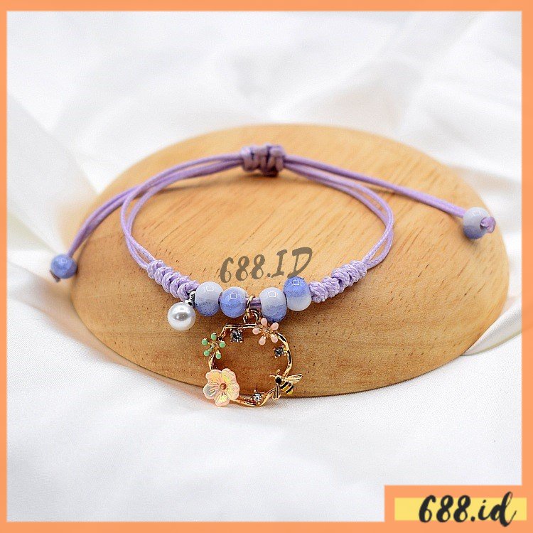 Gelang Wanita Model Bunga Cantik Bahan Tali Adjustable bisa untuk Sahabat Friendship Persahabatan GL 02