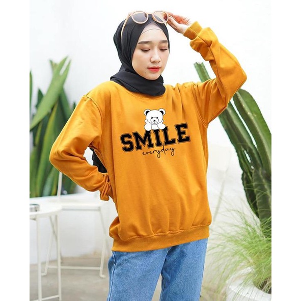 Kaos Lengan Panjang SMILE / Kaos Sweatshirt / Atasan Wanita / Atasan Wanita Lengan Panjang