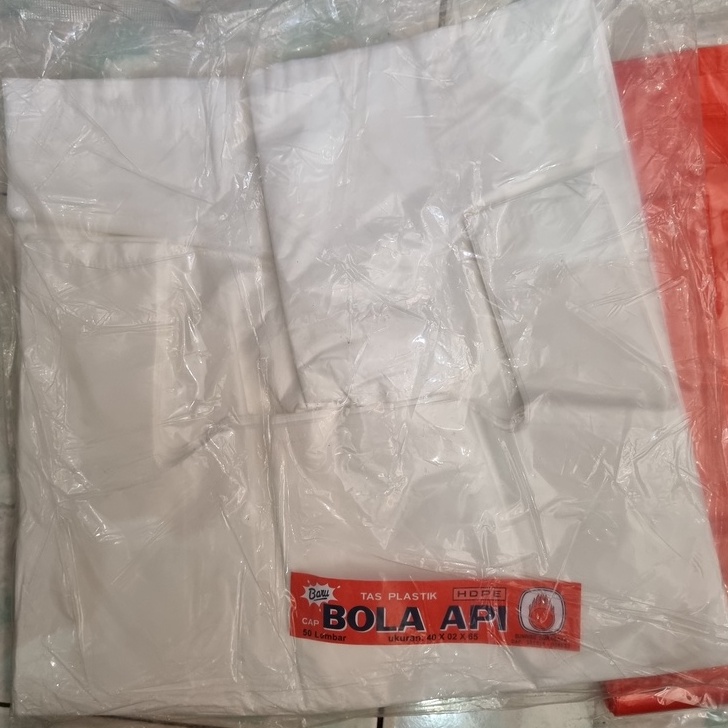 KANTONG PLASTIK KRESEK BOLA API Laundry 40x65 Tebal 0.2 Putih Merah Hitam