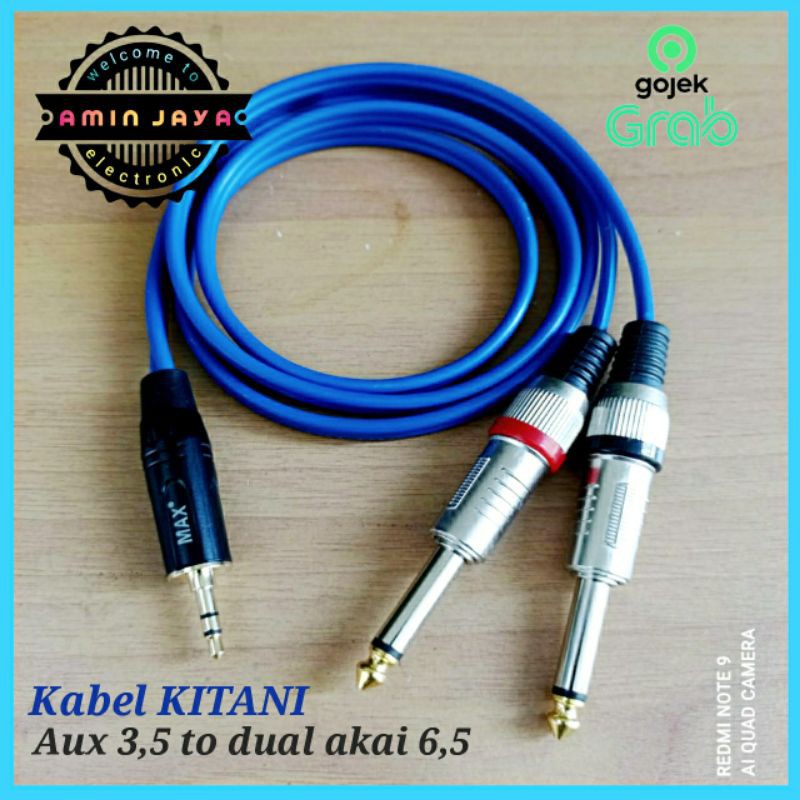 Kabel jack 3,5 mm to dual jack akai 6,5 panjang 1 sampai 5 meter