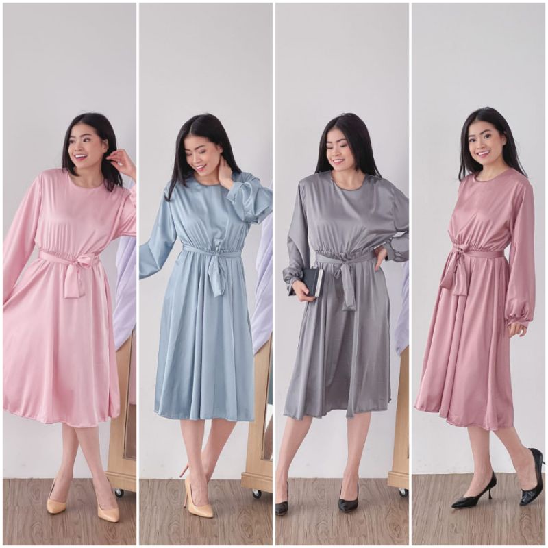 ⚡️CLEARANCE SALE ♡ PREMIUM ♡ ORIGINAL ! MIRRIAM TUNIK VINTAGE PLAIN LONG SLEEVE OBI TIED FLARE MIDI DRESS