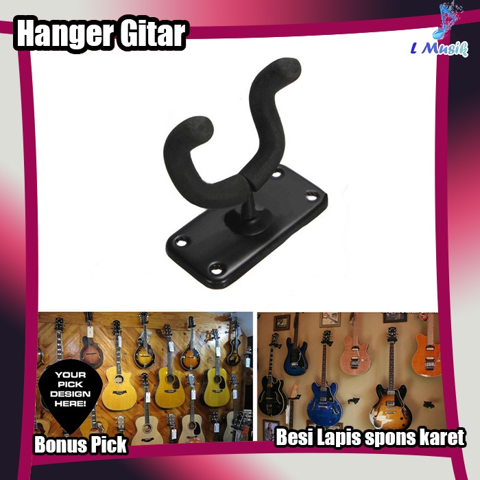 HANGER GITAR BASS Gantungan Dinding Besi Gitar / Hanger Gitar / Bracket Holder Hitam