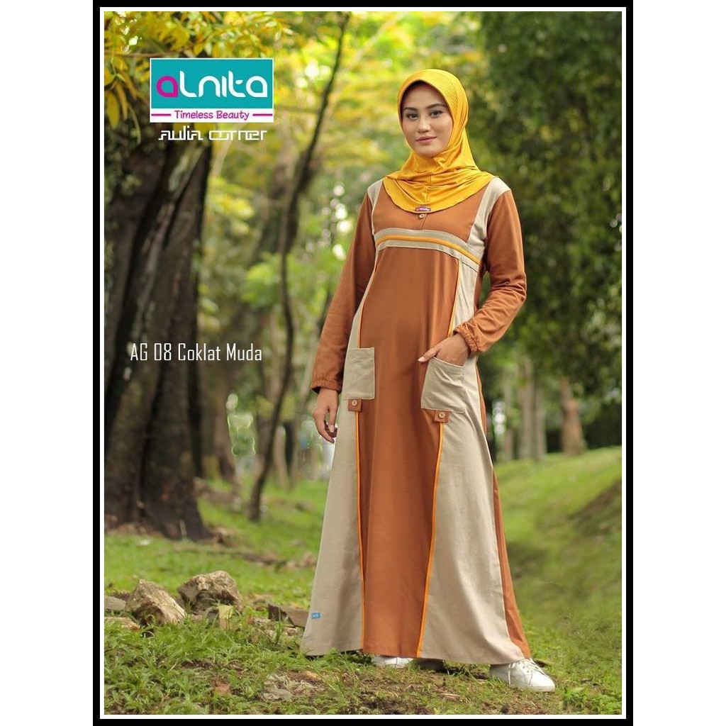 Baju Gamis Model Sekarang Alnita AG 08 Coklat Baju Wanita Terbaru Model Baju Muslim