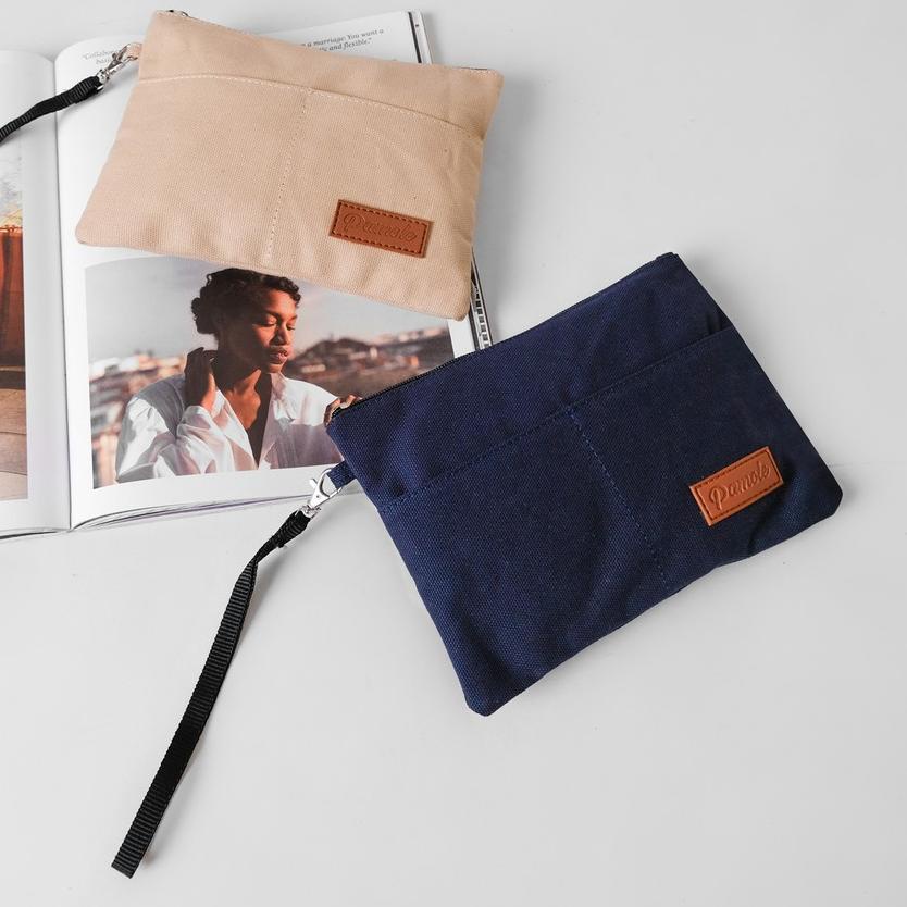 ➭ Pamole - Pouch Kekinian Bahan Kanvas Penutup Resleting ➤