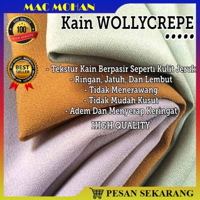 KAIN WOLLY CREPE PREMIUM CALTRA PER 0.5m ORIGINAL WOOLYCREPE TERMURAH RE-STOCK LADY ZARA CREPE WOLYCREPE CALTRI GROSIR ECER