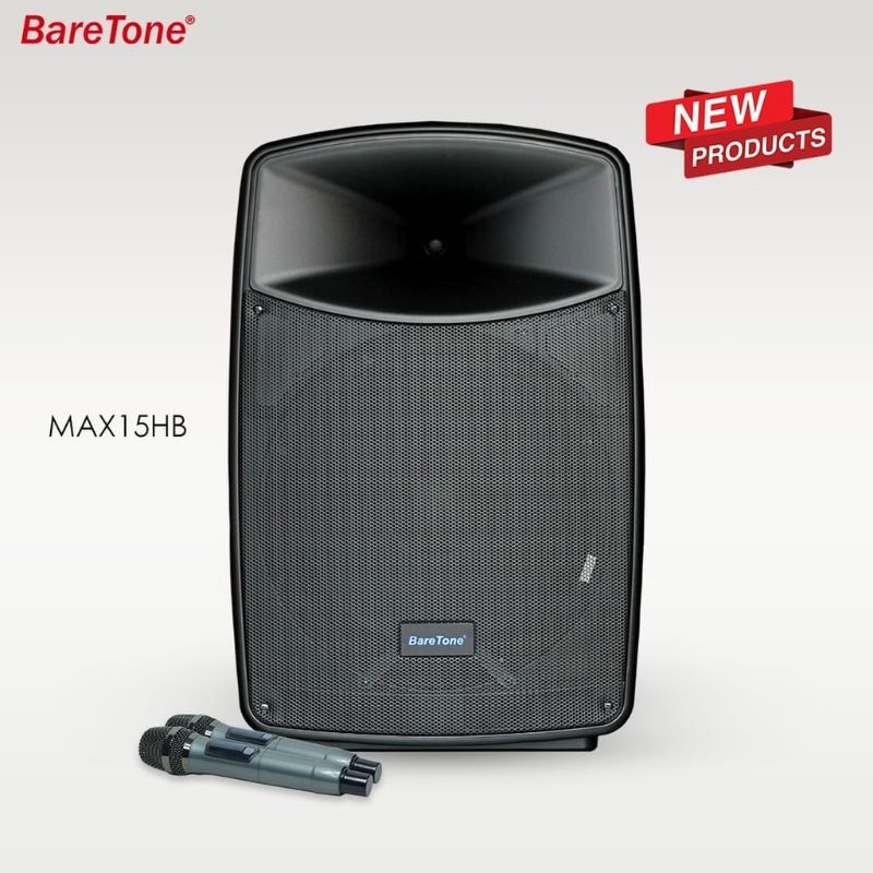 Salon Aktif 15 Inch BareTone MAX15HB Bluetooth Portable Radio USB Karaoke Frer 2 Mic Wireless Extra 