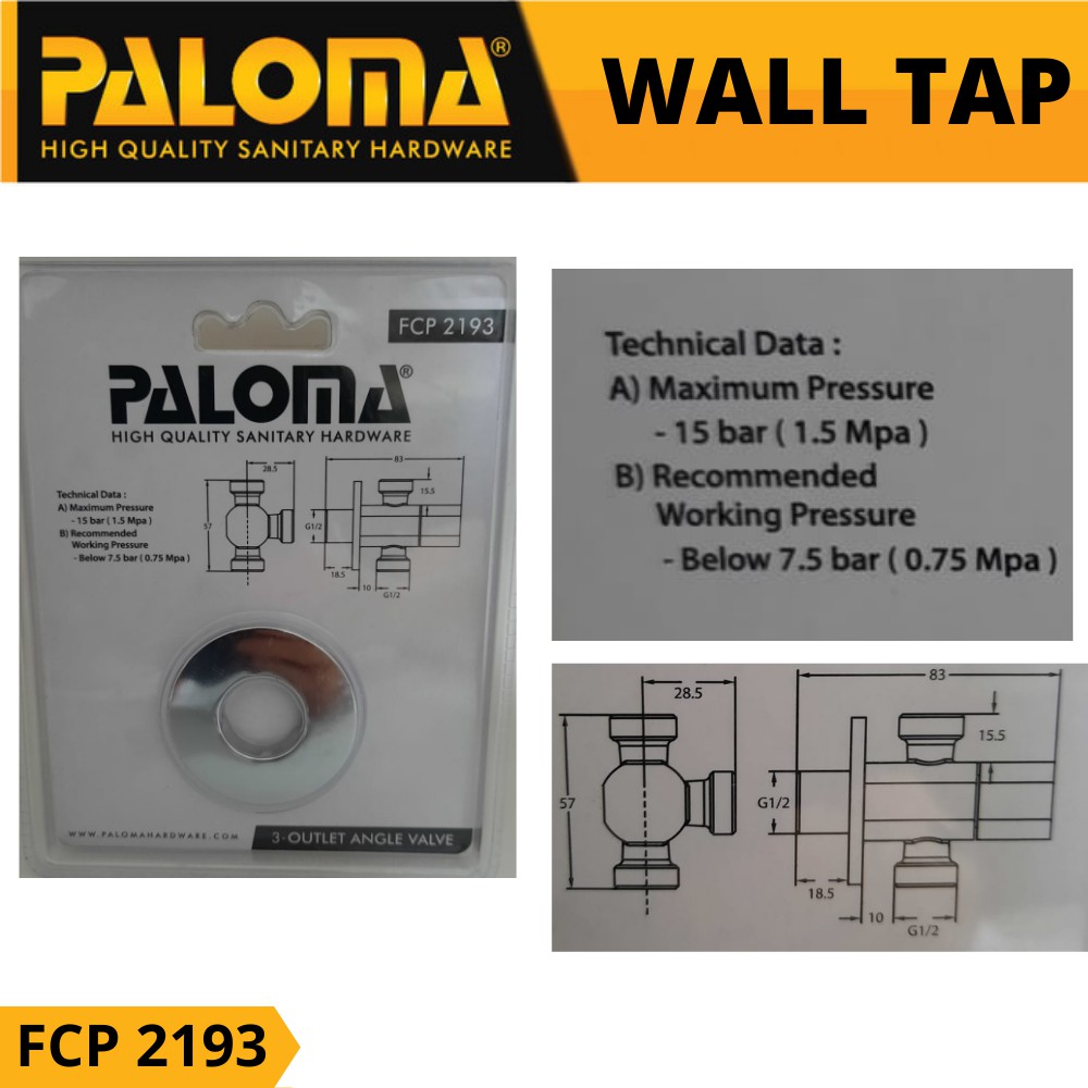 PALOMA FCP 2193 STOP KERAN 3 Out Toilet WC Jet Shower Tembok Kran Air