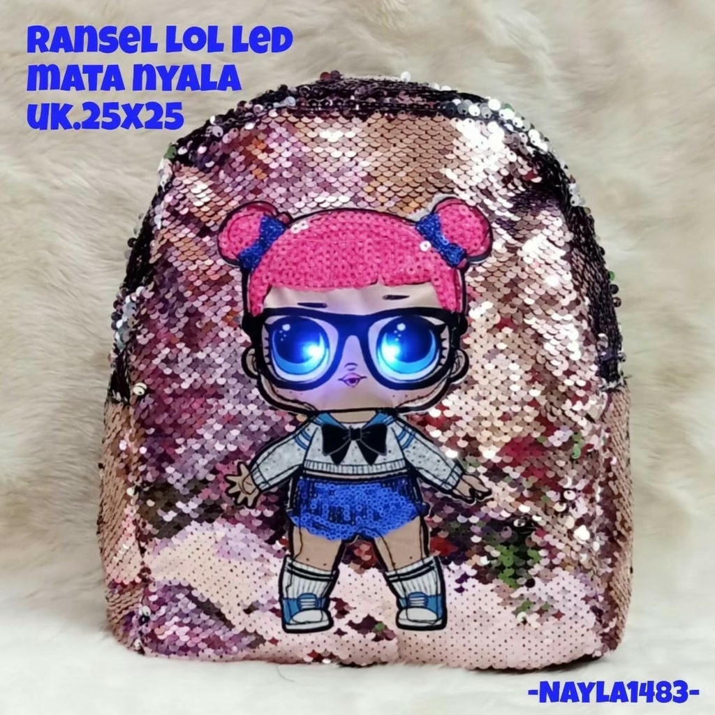 Tas Ransel Sequin LOL Led Anak Perempuan Premium / Ransel LOL Nyala / Tas Sekolah LOL LED Anak Perempuan Tk Sd