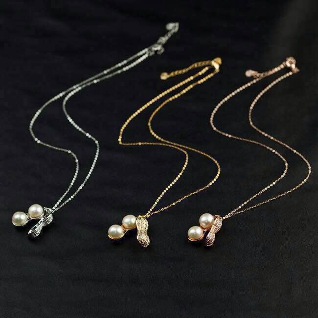 AZ007  【Barang spot 】 Stylish Kalung Berlian Mutiara Liontin Bentuk Kacang Perhiasan Necklace Wanita