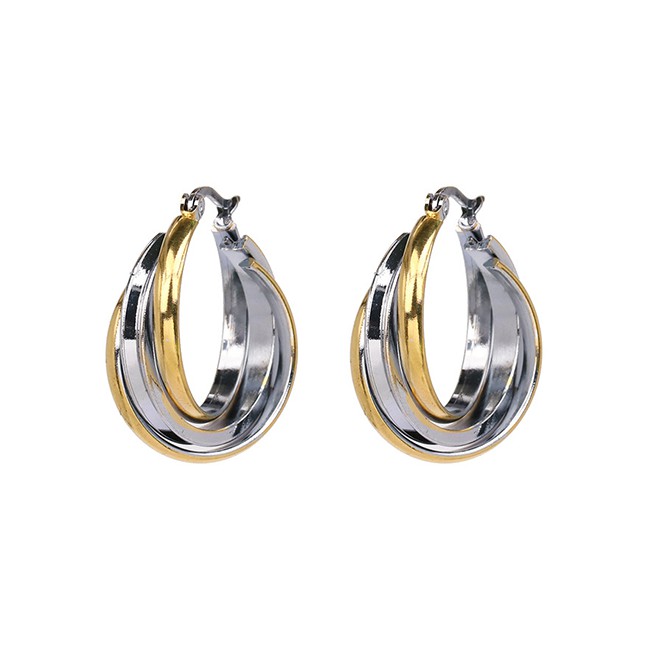 LRC Anting Tusuk Fashion Gold Geometric Circle Twist Metal EarringsF33252