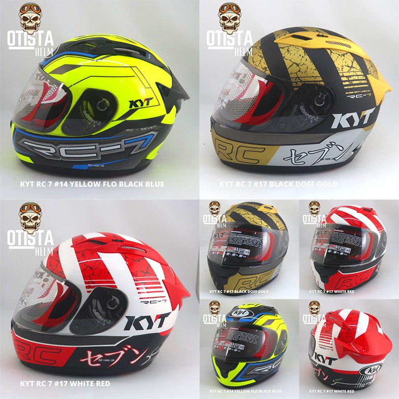 Helm Full Face Kyt Rc7 Rc-7 Rc Seven #14 - #17 - Yellow Flo Black Blue - White Red - Black Doff Gold