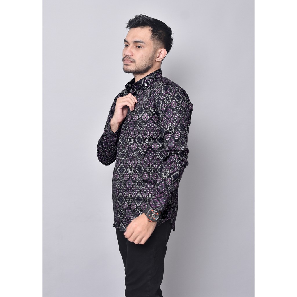 [READY BIG SIZE] Babedo Kemeja Batik Pria Slim Fit Motif Diamond Premium Lengan Panjang